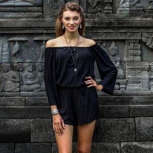 3 for $30! SALE Artisan NY Black Elasticized Waist Off Shoulder Rayon Romper